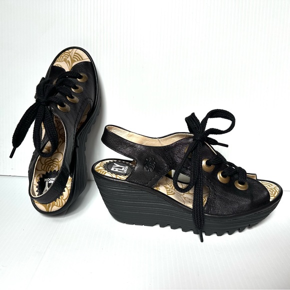 38 Fly London Ylva Wedge Lace-Up Leather Sandal Shoe 38 - Picture 2 of 7